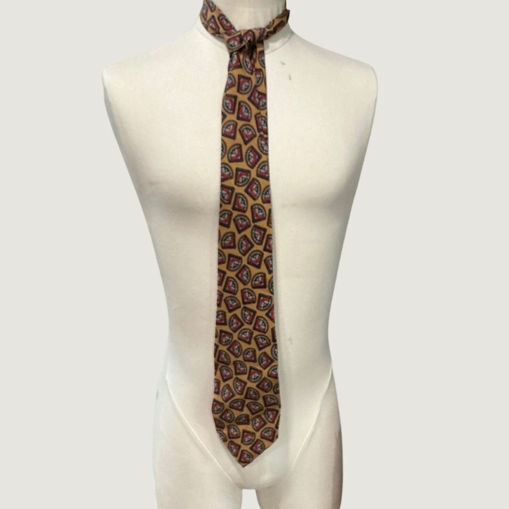 Talbott Studio Nordstrom Mens Silk Tie Gold Navy Red Geometric Crest Pattern